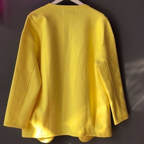 JOA Canary Bright Yellow Collared Duster Oversized Cardigan Shirt Jacket Sz M - Picture 2 of 11